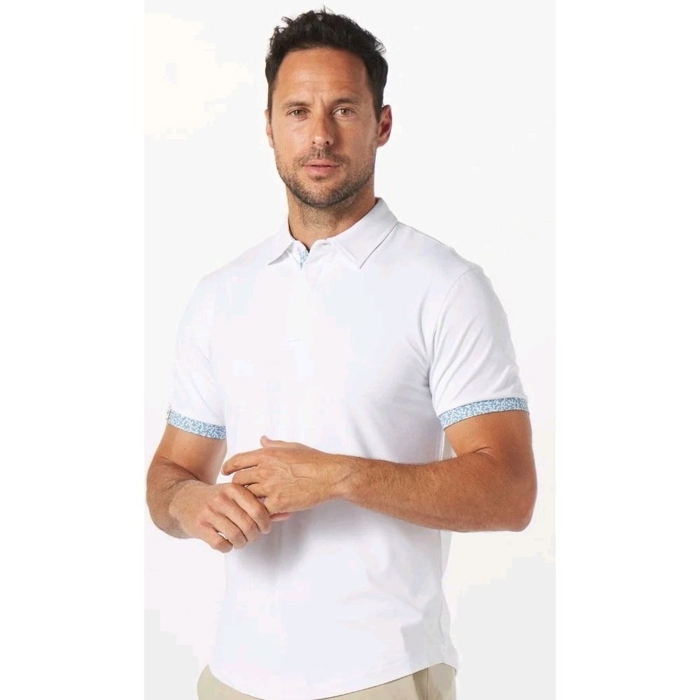 NWT Mantra Polo Shirt Coral Contrast Point Collar M Performance Luxury